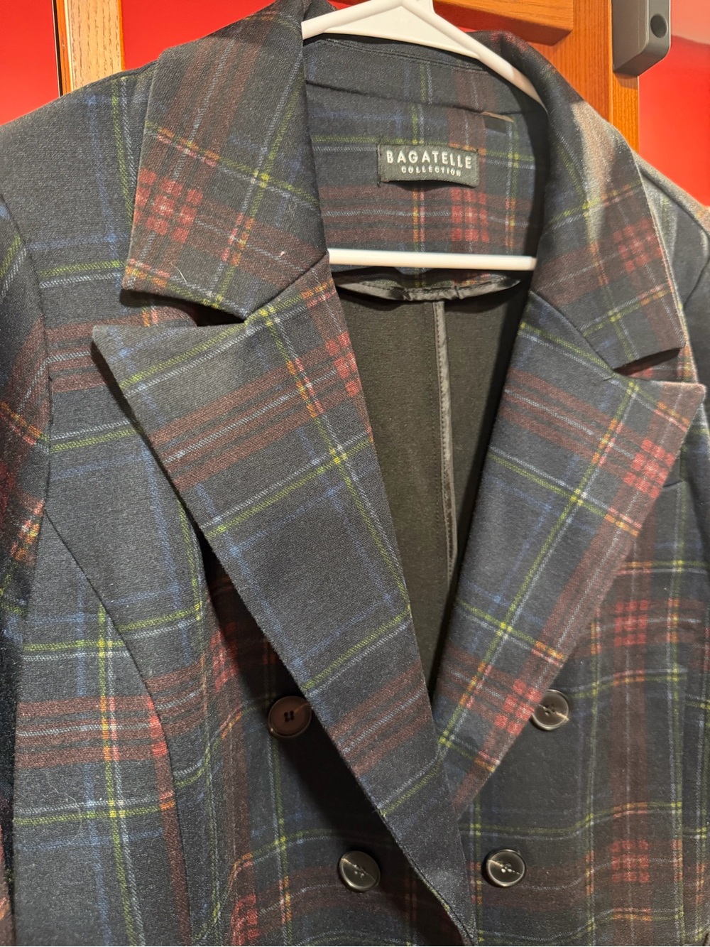 Bagatelle Collection Plaid Double Breasted Knit Blazer Jacket Women’s L - Picture 4 of 8